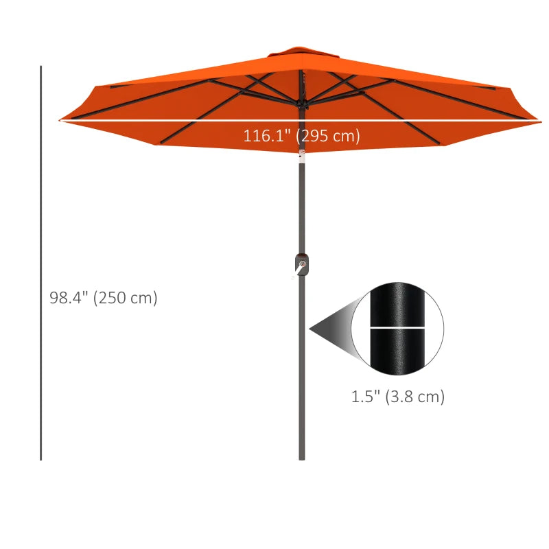 10' x 8' Round Market Umbrella, Patio Umbrella, Outdoor Parasol with Crank Handle, Tilt for Garden, Bench, Lawn, Orange