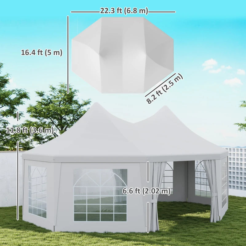 16' x 22' Wedding Event Party Tent High Peak Octagonal Outdoor Gazebo Canopy with Removable Walls, for Weddings, Parties, White
