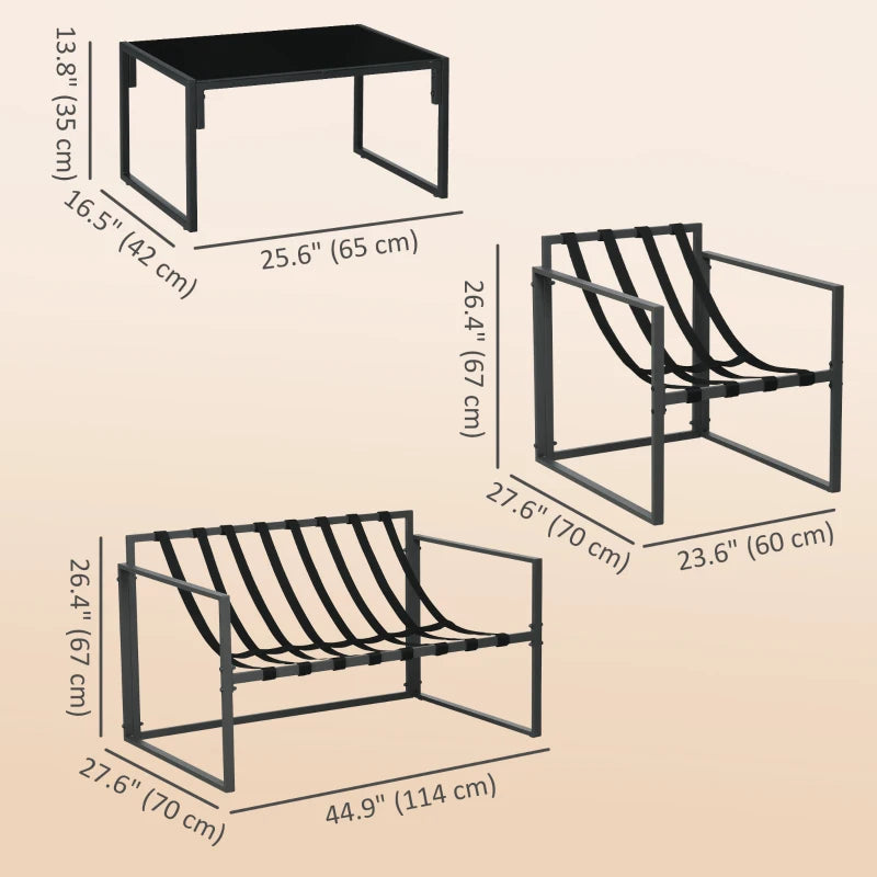 4 Piece Outdoor Furniture Set, Patio Conversation Set with Tempered Glass Table, Loveseat, 2 Chairs and Cushions, Beige