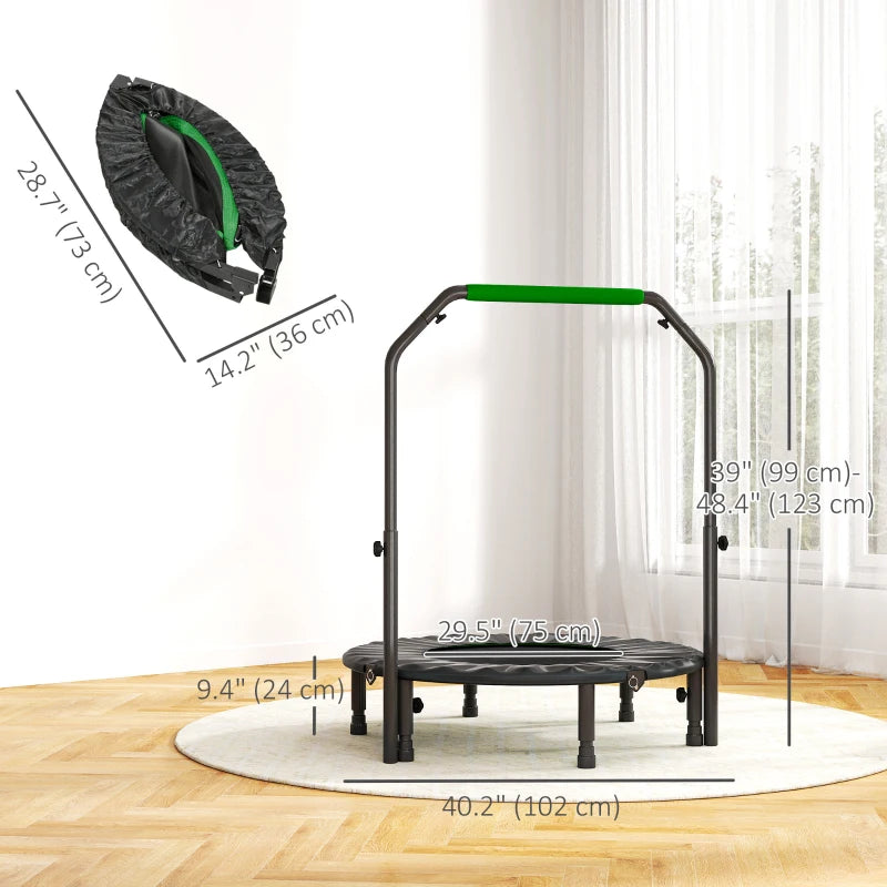 Soozier 40" Foldable Mini Fitness Trampoline, with Adjustable Foam Handle, Green