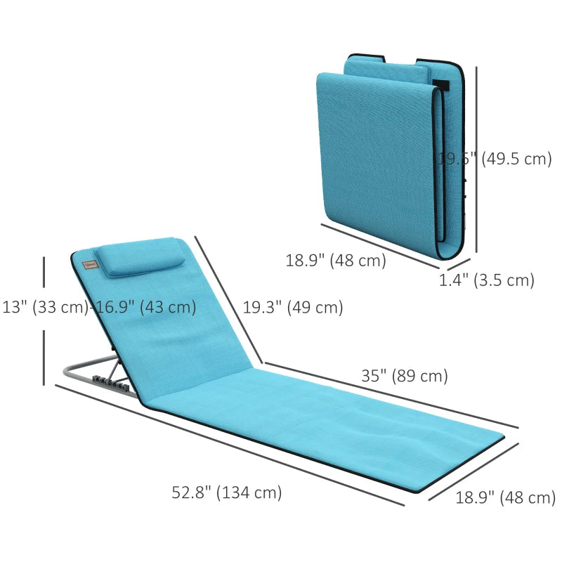 2 Pieces Beach Lounge Chair, Outdoor Folding Chaise Lounge Set w/ Pillow for Sunbath, Snap, Blue