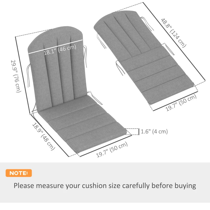 Set of 4 Patio Chair Cushions, High Back Adirondack Chair Cushion with Ties, High-Density Foam, Grey