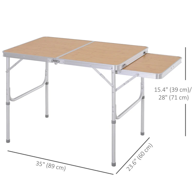 3ft Picnic Table with Slide Shelf Outdoor Portable Aluminum Folding Table 2 Adjustable Height