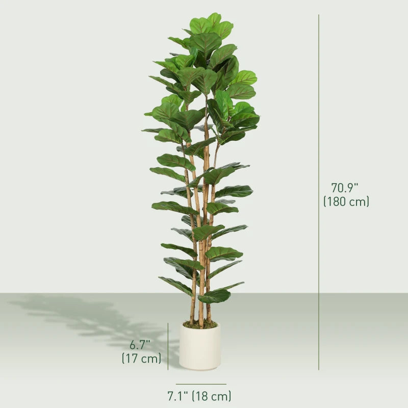 6FT Artificial Fiddle Leaf Fig Tree, Fake Potted Tree with Solid Wood Trunks and Lifelike Leaves for Indoor Decor, Green