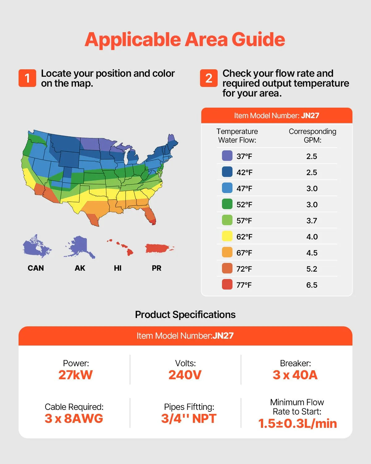 VEVOR 27kW Tankless Electric Water Heater Instant Hot with LCD Child Lock