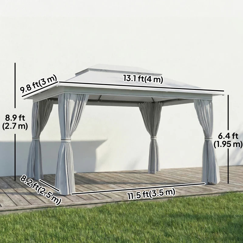 10' x 13' Patio Gazebo, UPF50+ Double Roof Outdoor Gazebo Canopy with Netting and Curtains, Steel Frame, Dark Grey