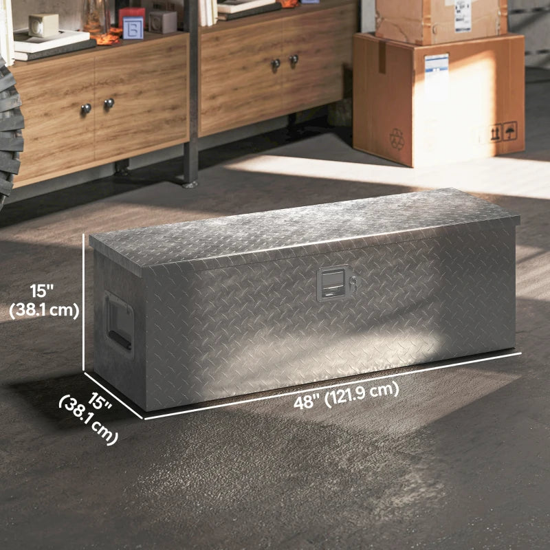 48 Inch Truck Bed Tool Box, Heavy Duty Aluminum Diamond Plate Trailer Tongue Box with Side Handle and Locks Keys
