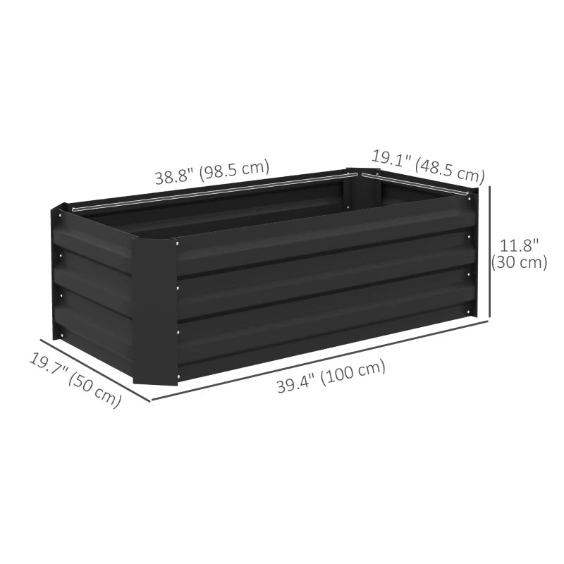 Set of 2 Raised Garden Bed, Steel Elevated Planter Box for Flowers, Herbs, Succulents, 39"x20"x12", Black