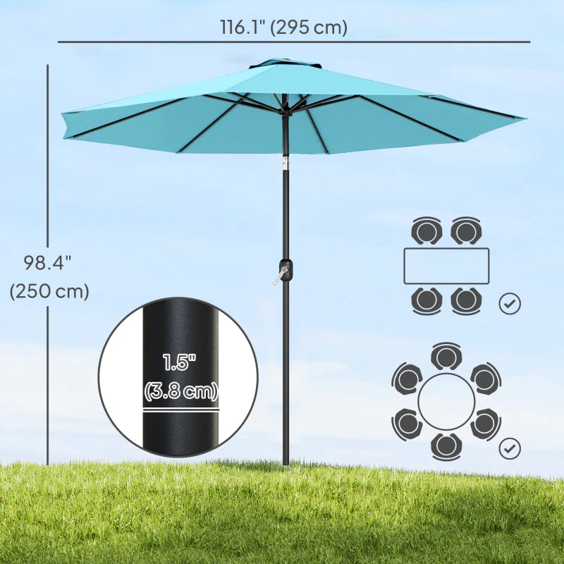 10' x 8' Round Market Umbrella, Patio Umbrella, Outdoor Parasol with Crank Handle, Tilt, Sky Blue