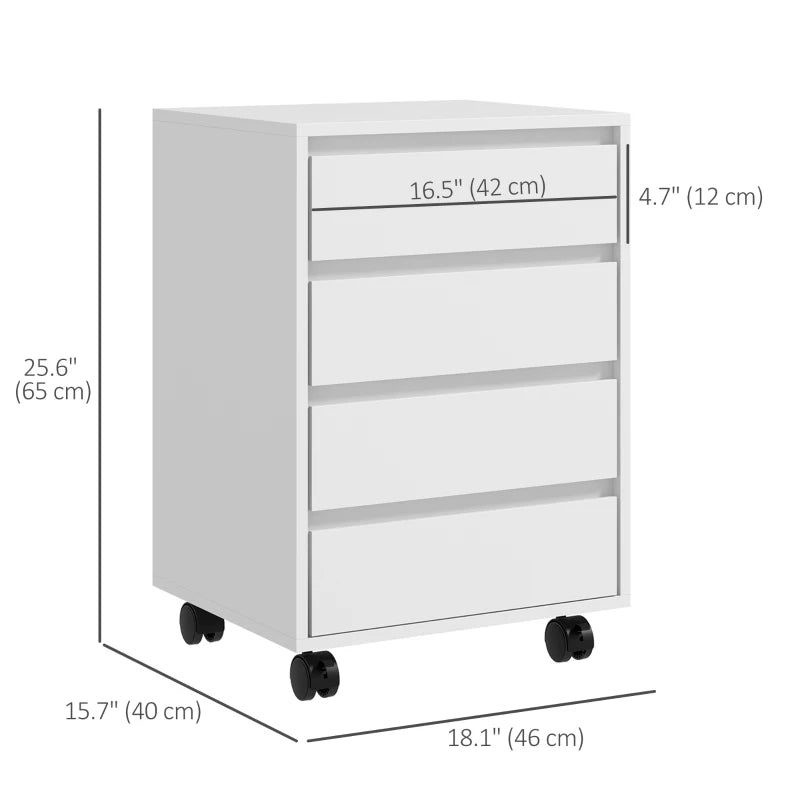 4 Drawer File Cabinet, Vertical Filing Cabinet with Wheels, Modern Printer Stand for Home Office, White