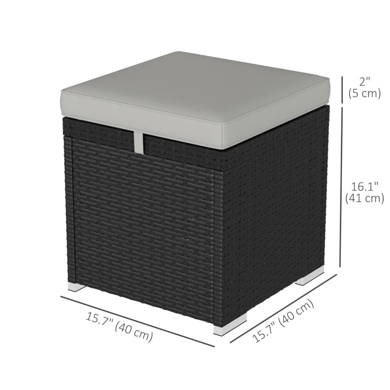 2 Pieces Wicker Outdoor Ottoman with Storage, Cushion, Square Outdoor Footstool, Seating, Side Table, Light Grey