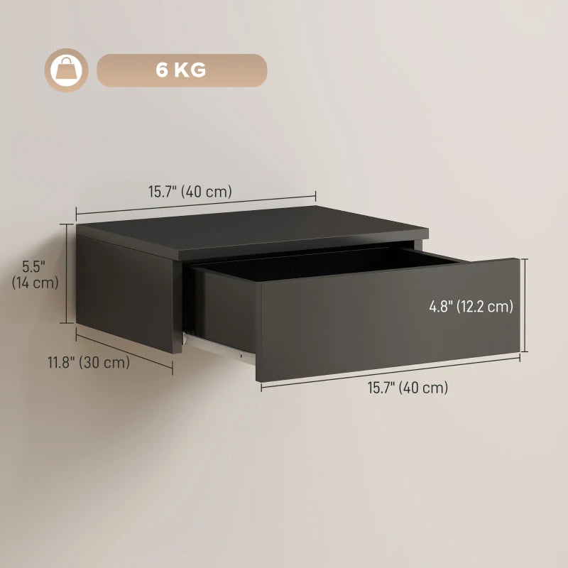 Set of 2 Wall Mounted Bedside Tables, Floating Nightstands with Drawer for Bedroom, Black