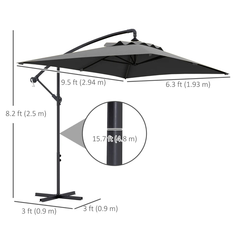 3(m) patio offset umbrella, with Cross Base - Dark Grey