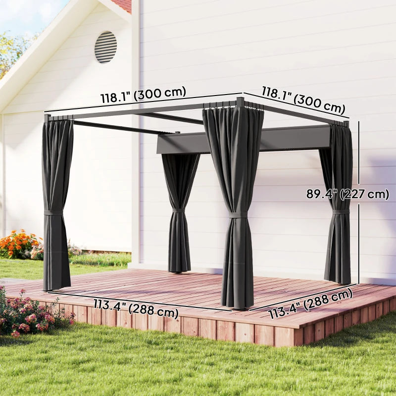 10' x 10' Retractable Pergola Canopy with Sidewalls, Metal Outdoor Gazebo Sun Shade Shelter, Dark Grey