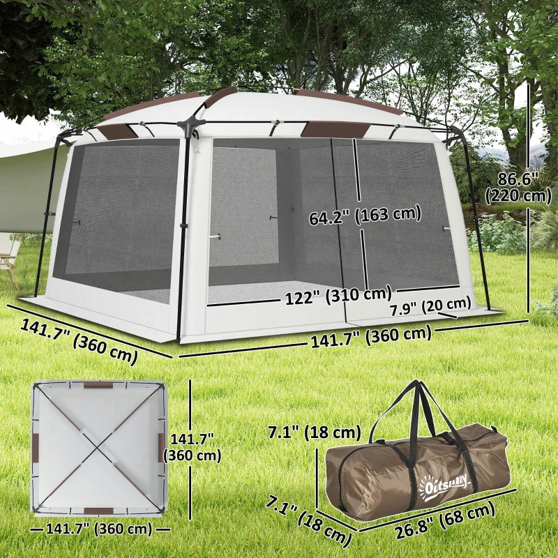 12' x 12' Screen Tent, UV50+ Protection Outdoor Screen House with Carry Bag & Ground Stakes, Fits 6-8 People, White
