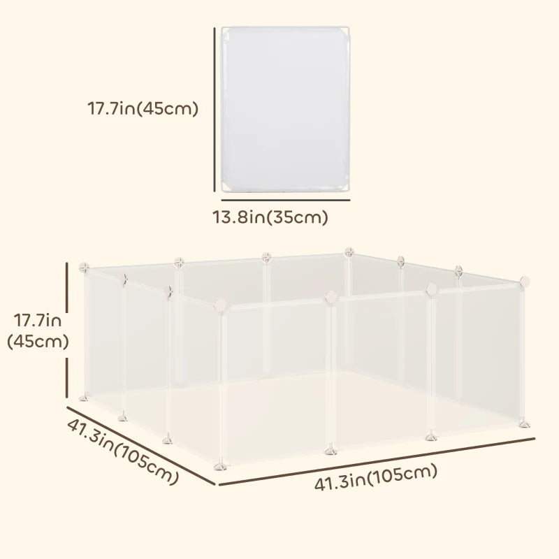 Small Animal Cage Plastic Chinchilla Cage 12 Panels for Guinea Pig, 18" x 14", White