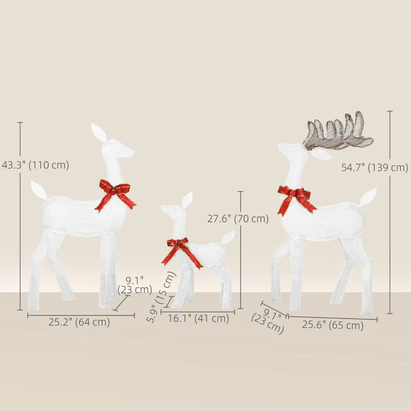 3 Piece Lighted Christmas Reindeer Family, 55" Light Up Deer, Outdoor Holiday Decor with LED Lights, Stakes, Zip Ties