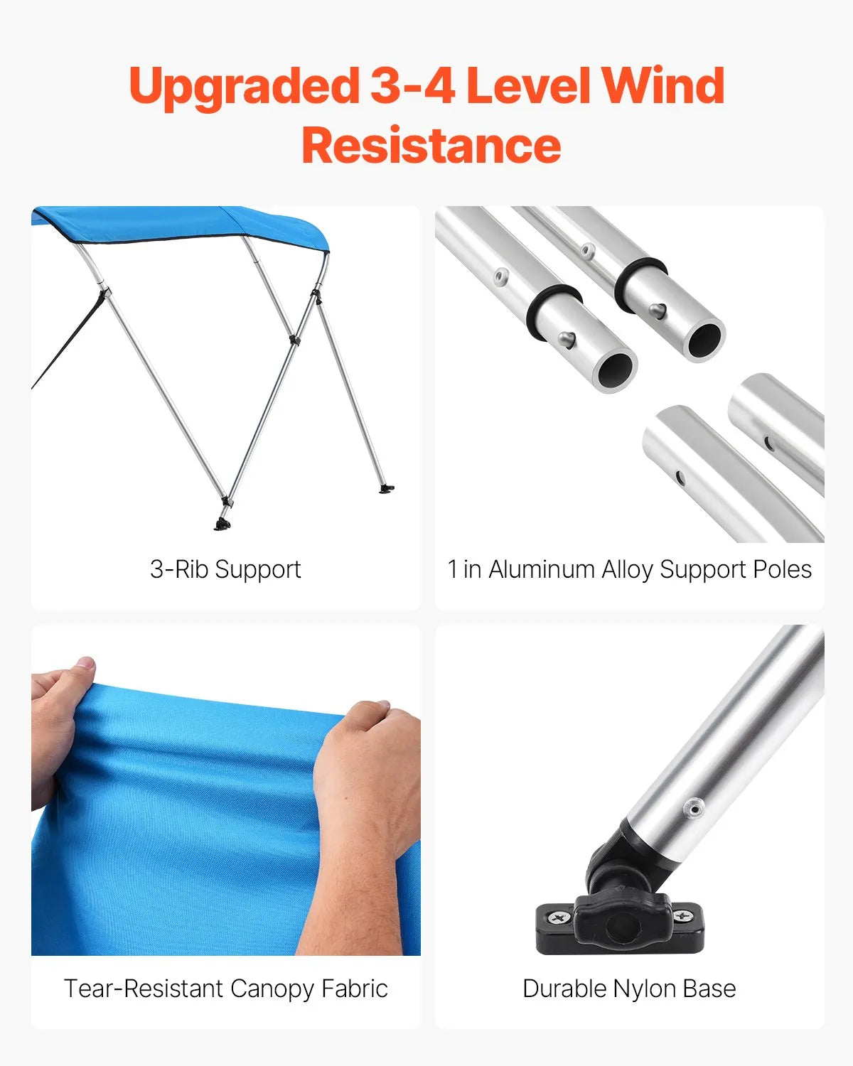 VEVOR 3 Bow Boat Bimini Tops 72"Lx(73"-78")W x 46"H Awning Canopy Pacific Blue