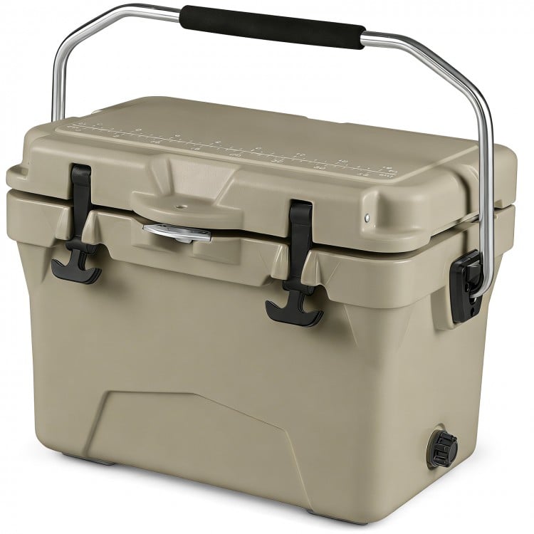 20 Quart Portable Hard Cooler with Built-in Ruler and Bottle-Khaki