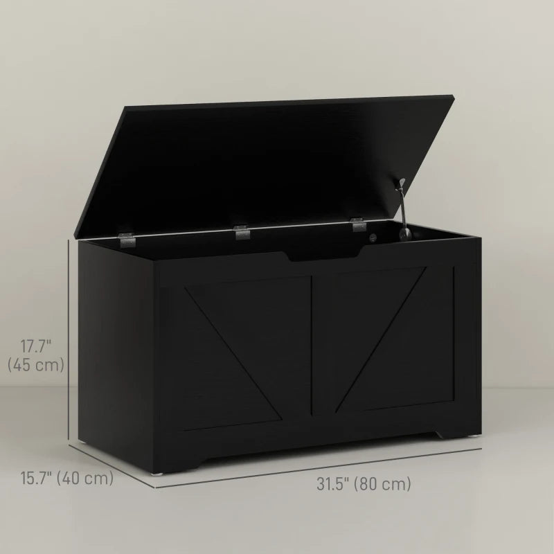 31.5 Inches Storage Chest, Storage Trunk with 2 Safety Hinges for Living Room, Black Wood Grain