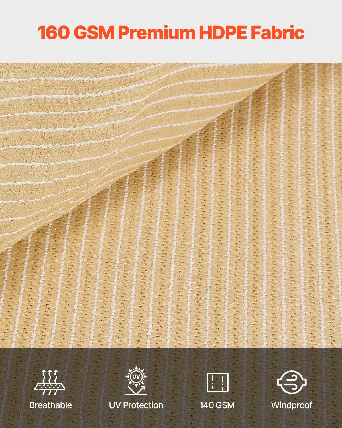 VEVOR 90% Sun Shade Cloth Privacy Screen 12 x 20 ft for Patio Garden (Beige)