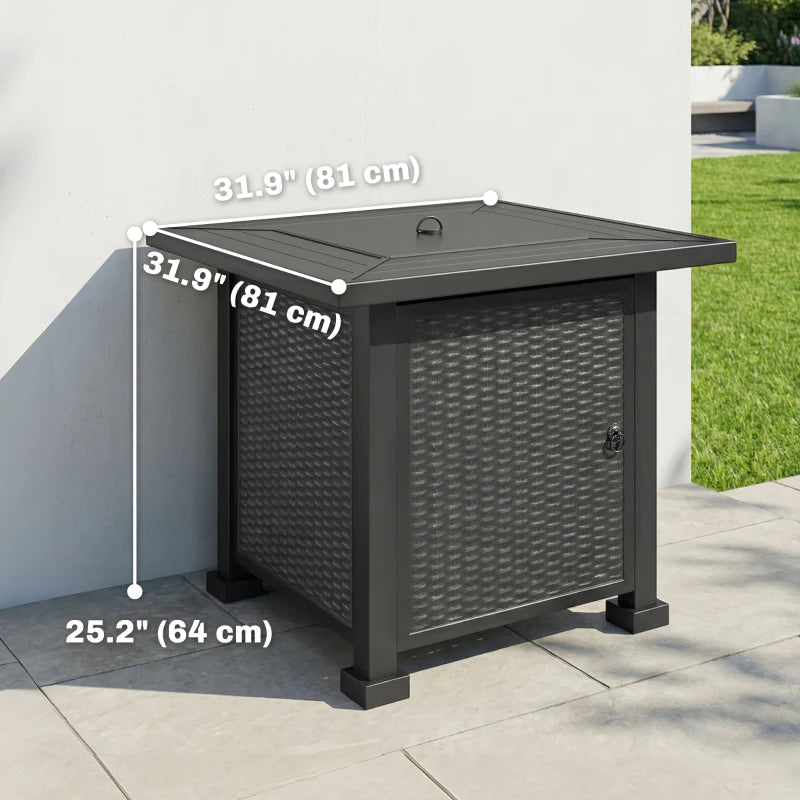 32" Propane Gas Fire Pit Table, 50,000 BTU Square Patio Table with Fire Pit, Wind Guard, Lid, CSA Certified, Black