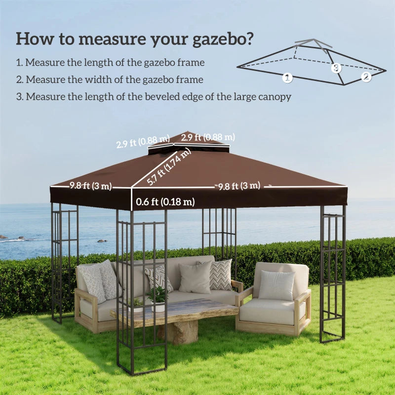 10' x 10' Gazebo Canopy Replacement Cover, 2-Tier Garden Gazebo Roof Replacement, UPF30+, TOP COVER ONLY, Coffee