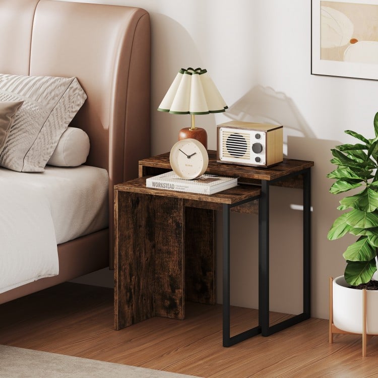 2-in-1 Nesting Coffee Table Set of 2 for Living Room and Bedroom-Rustic Brown