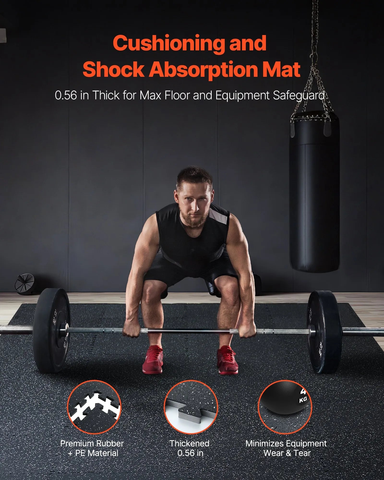 VEVOR 0.56" Thick Gym Floor Mats 12 Tiles Rubber Top with EVA Foam Black & White