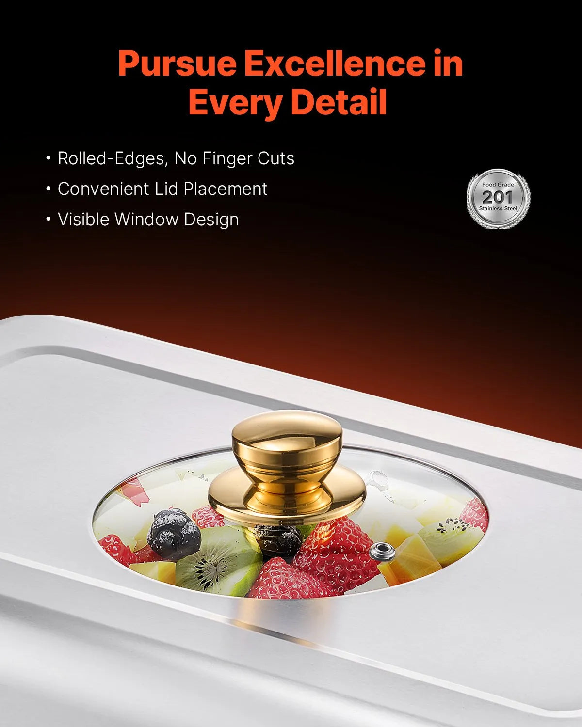 VEVOR 8 Qt 4 Pack Rectangle Chafing Dish Buffet Set Fullsize Pan Stainless Steel