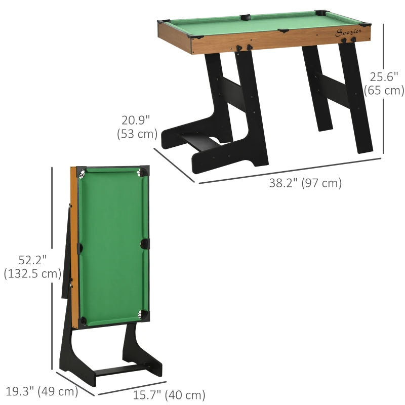 Soozier 38" Mini Pool Table Set Tabletop Billiards Game with Easy Folding for Storage, with Balls, Cues, Chalk, Brush