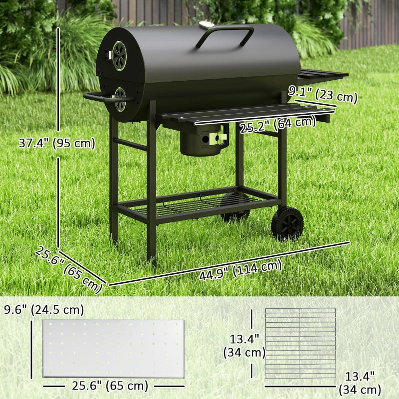 29" Charcoal BBQ Grill Barbecue Grill with Foldable Front Side Table, Spacious Cooking Area, Shelf, Black