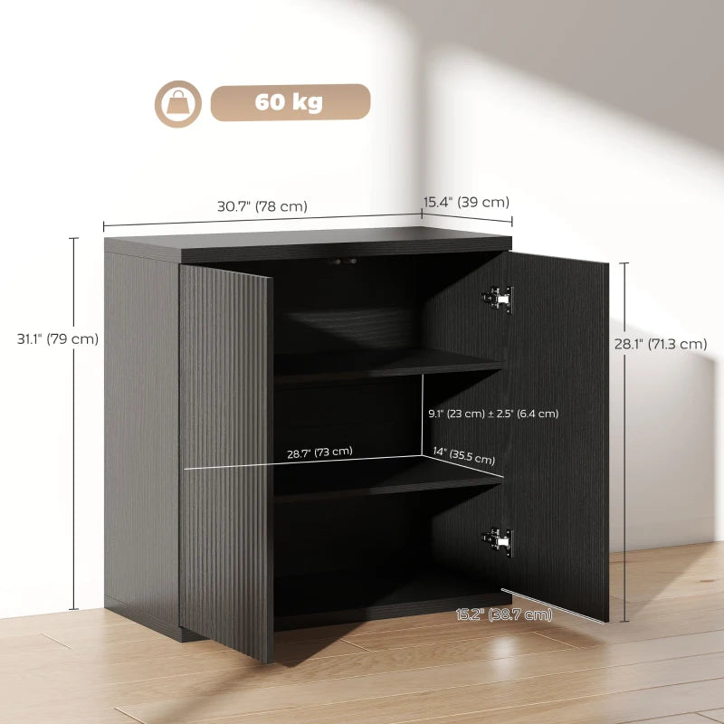 Sideboard Buffet Cabinet Set of 2, Kitchen Cabinet with Soft-Close Door and Adjustable Shelves, Distressed Black Grey