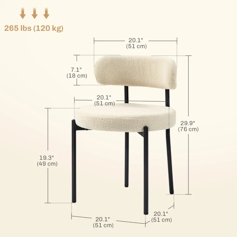 2 Pieces Kitchen Chairs, Modern Dining Chairs w/ Berber Fleece Upholstery and Steel Legs for Living Room, Beige