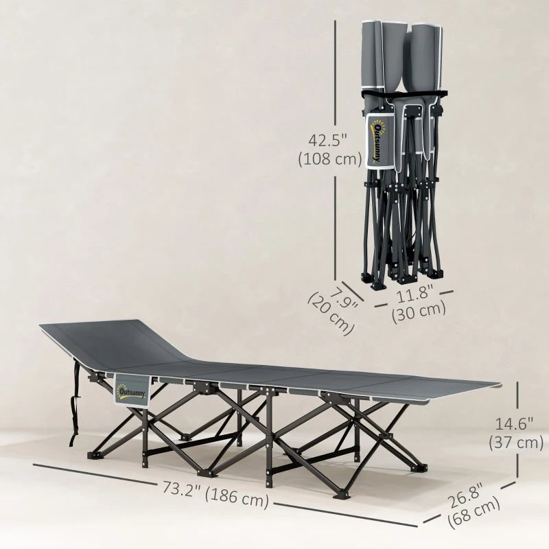 26.8" Wide Folding Bed, Camping Cot for Adults with Cushion, Carry Bag, Max Load 330 LBS, Black
