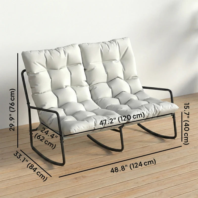 2-Person Outdoor Rocking Chair, Rocking Outdoor Bench with Cushions and Mesh Seat, 528 LBS Capacity, Light Grey