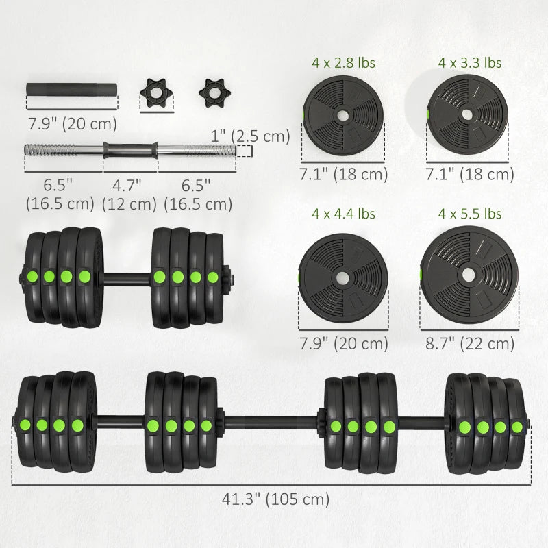 Soozier 66LBS 2-in-1 Adjustable Barbell & Dumbbells Set, Weights Set with Non-slip Handles for Men and Women Home Gym Training