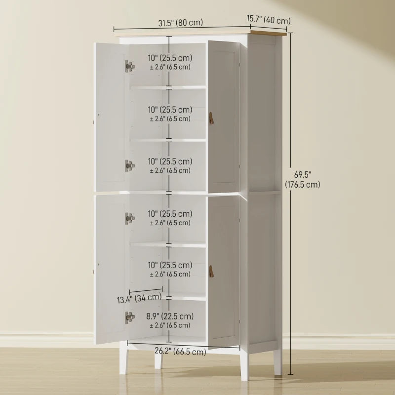 69.5" Tall Kitchen Pantry Storage Cabinet with Motion Sensor LED Light, Modern Kitchen Pantry Cabinet, White