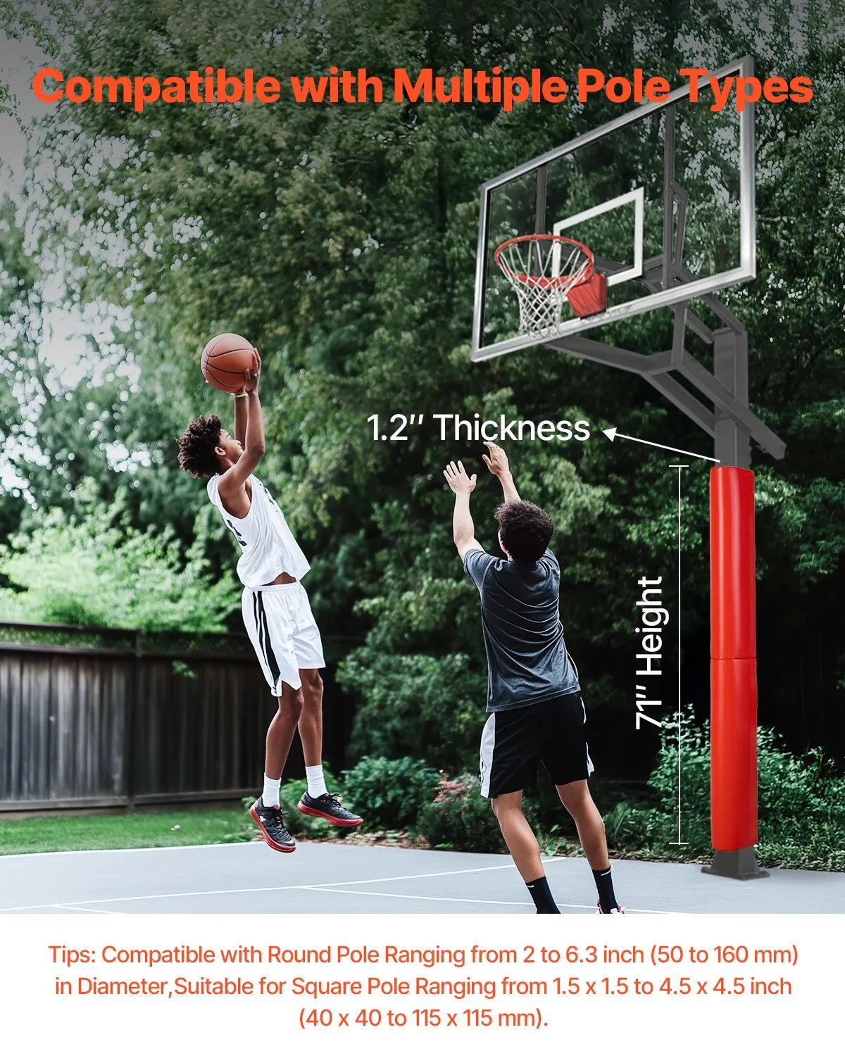 VEVOR 71" Basketball Pole Pad Durable Padding for 2-6.3" Round 4.5x4.5" Square Pole