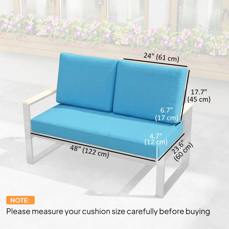 2 Seater 5" Thick Outdoor Seat Cushions with 7" Backrest, Loveseat Outdoor Furniture Cushions, Turquoise
