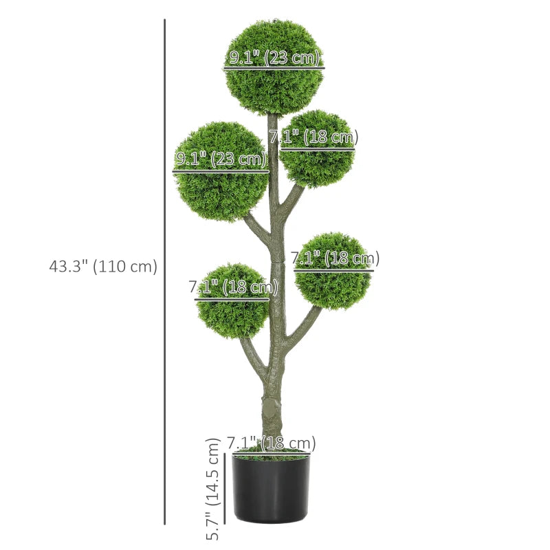 43.3" Artificial Ball Cypress Topiary Tree, Fake Plant in Pot for Indoor Outdoor Living Room Green