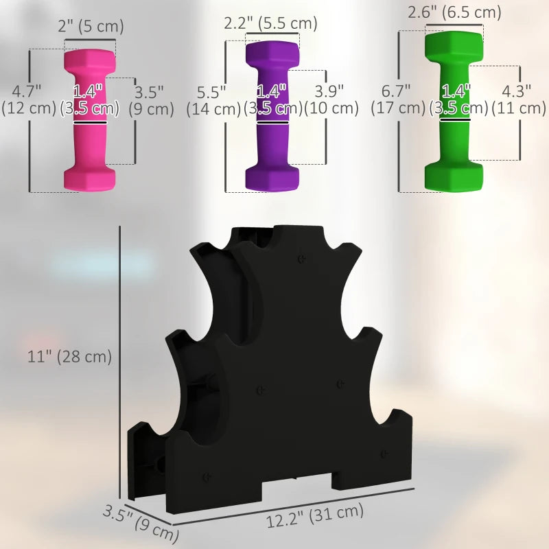 Soozier 2 x 2 lbs., 2 x 3 lbs., 2 x 5 lbs. Dumbbells Set with Dumbbell Rack, Hand Weights for Home Gym Training