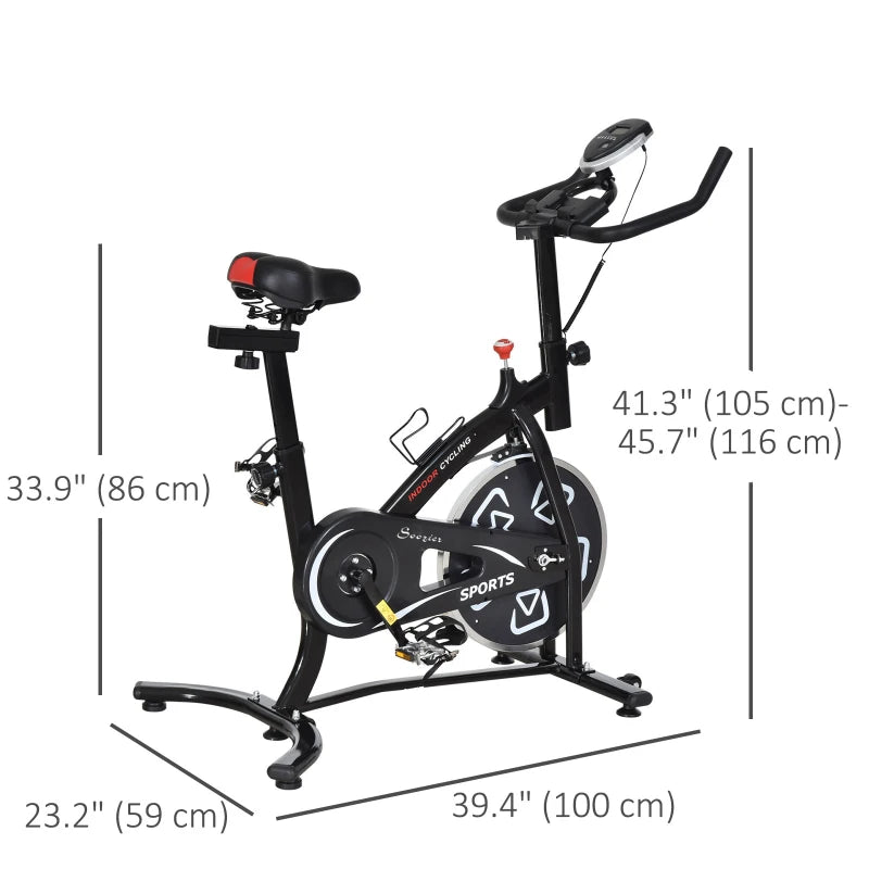 Soozier Exercise Bike, Stationary Bike with LCD Display, Indoor Cycling Bike for Home Workout, with 6 Flywheel, Black
