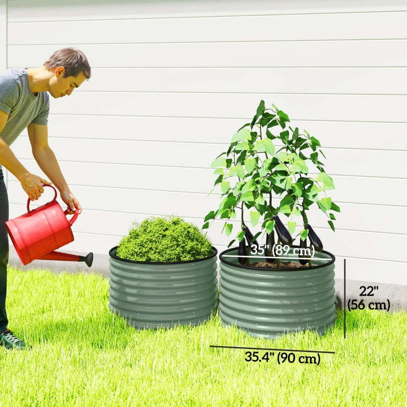 Set of 2 Raised Garden Bed, Metal Planter Box with Safety Edging, Easy-to-assemble Stock Tank, Green