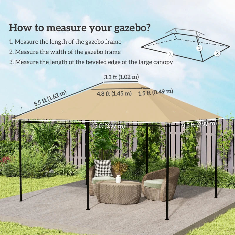 10' x 13' Gazebo Replacement Canopy Cover, Gazebo Roof Replacement (TOP COVER ONLY), Khaki