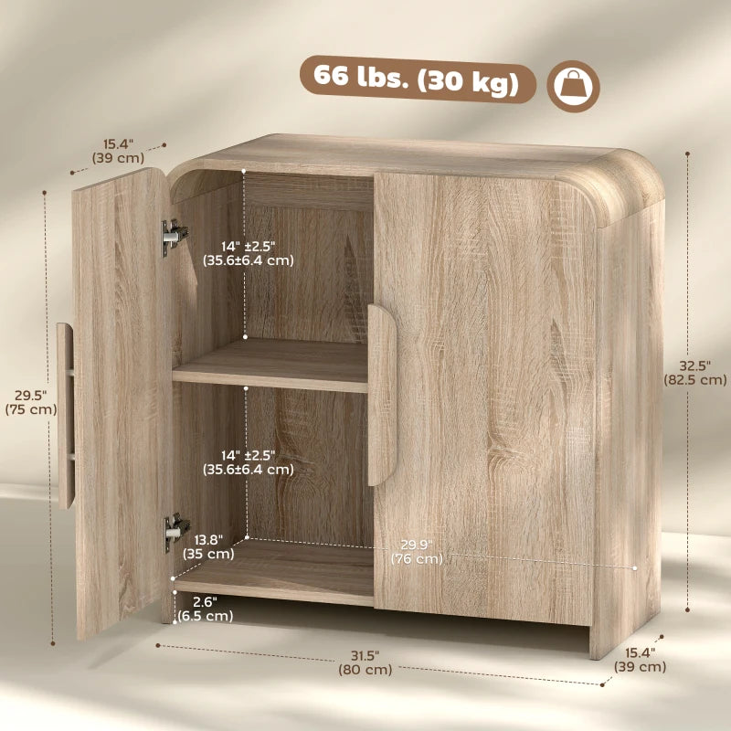 Sideboard Buffet Cabinet, 31.5" Modern Kitchen Storage Cabinet with Soft-Close Door and Adjustable Shelf, Natural Wood