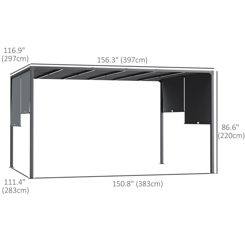 10' x 13' Outdoor Patio Pergola with Sliding Roof, LED Lights, Solar Powered for Garden, Lawn, Backyard, Dark Grey