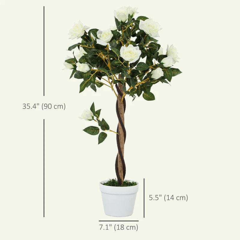 3FT Artificial Plant White Rose Floral Set of 2 in Pot, Fake Plant for Home Indoor Decor