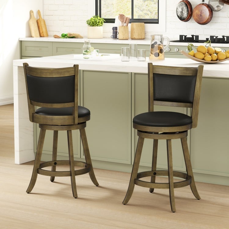 2 Pieces 24 Inch Swivel Counter Stool Dining Chair Upholstered Seat-Gray