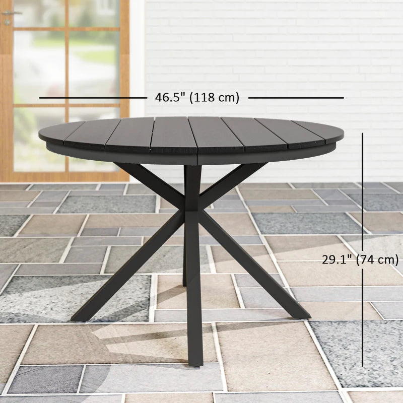 46.5" Outdoor Dining Table for 6, Round Picnic Table with Slatted Top for Balcony, Porch, Black